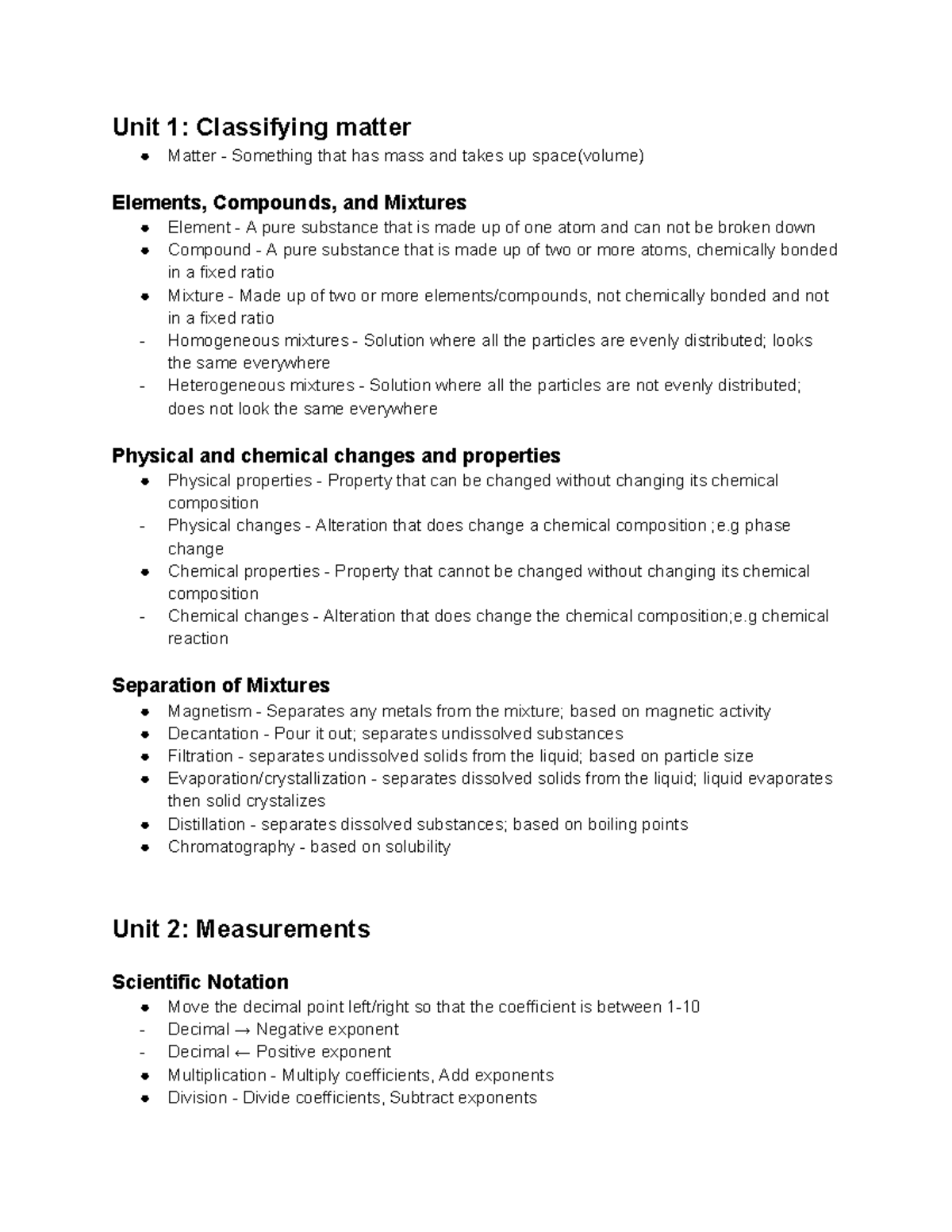 Exam 1 study guide - Unit 1 (Matter) and Unit 2 (Measurements) - Unit 1 ...