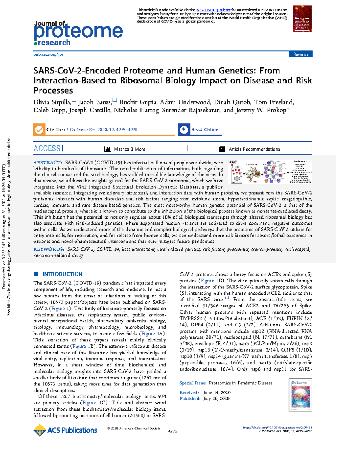 SARS Co V 2 Encoded Proteome and Human Ge - SARS-CoV-2-Encoded Proteome ...