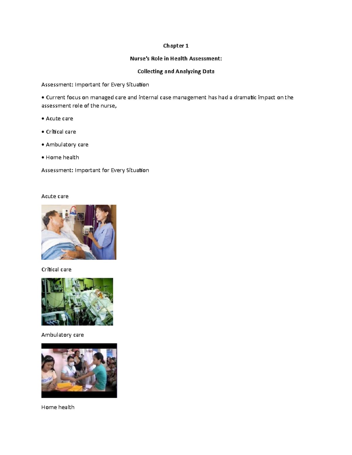 Fundamentals 1 - reviewer - Chapter 1 Nurse's Role in Health Assessment ...