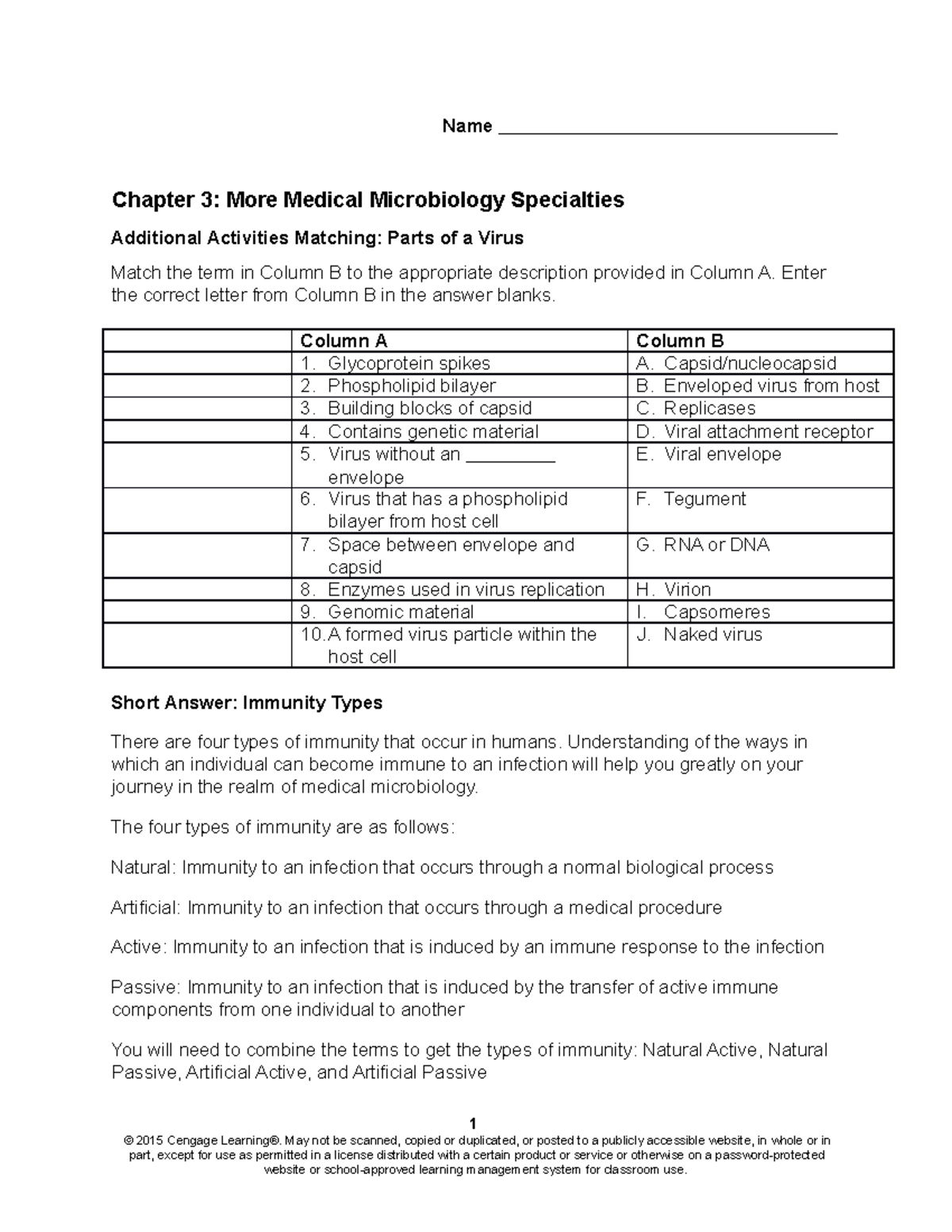 Ch03 Additional Activities - Name Chapter 3: More Medical Microbiology ...