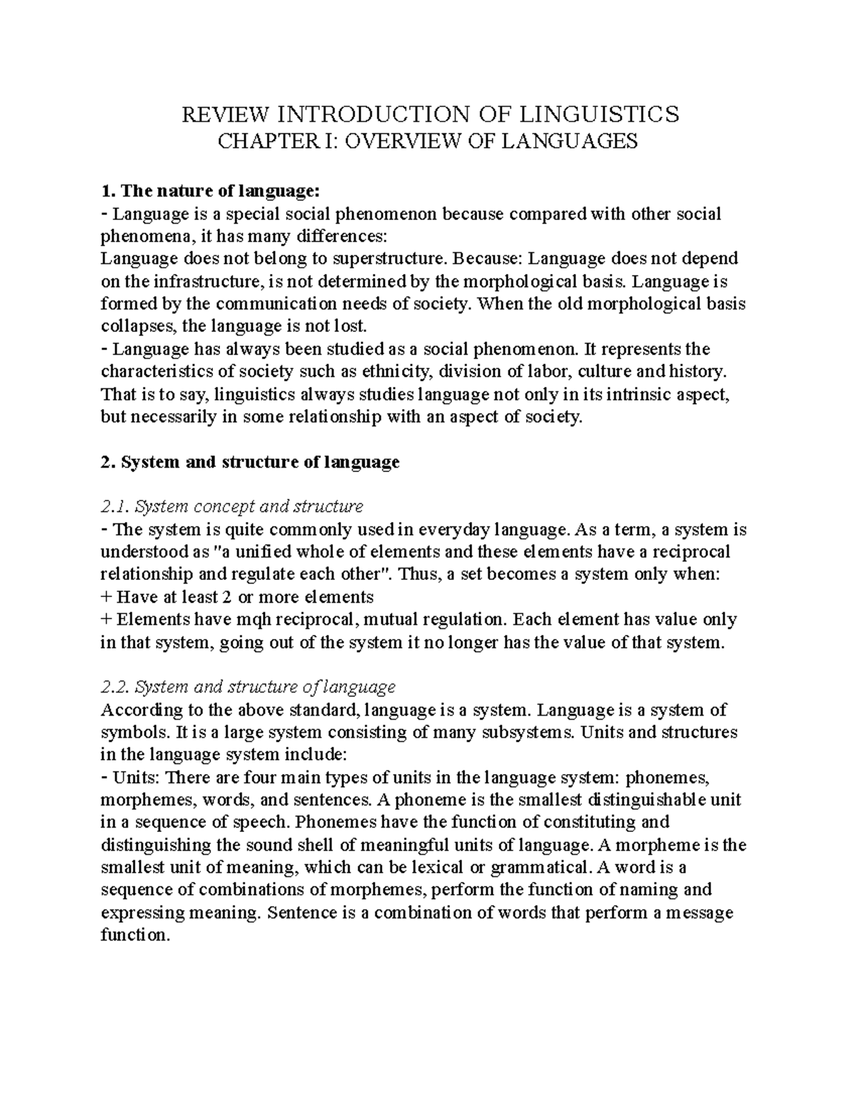 Review Introduction OF Linguistics REVIEW INTRODUCTION OF LINGUISTICS