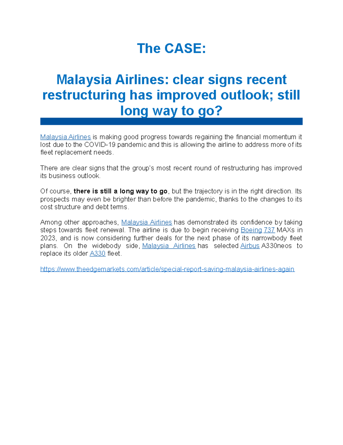 MAS - assignemnts - The CASE: Malaysia Airlines: clear signs recent ...