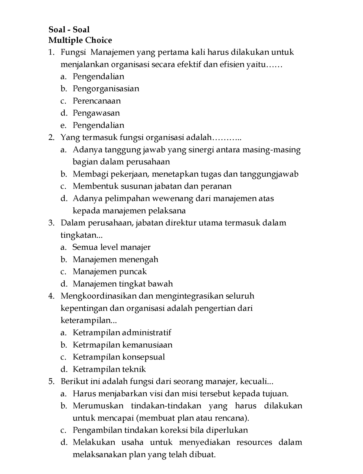 E-Book Pengantar Manajemen 18 - Soal - Soal Multiple Choice Fungsi ...