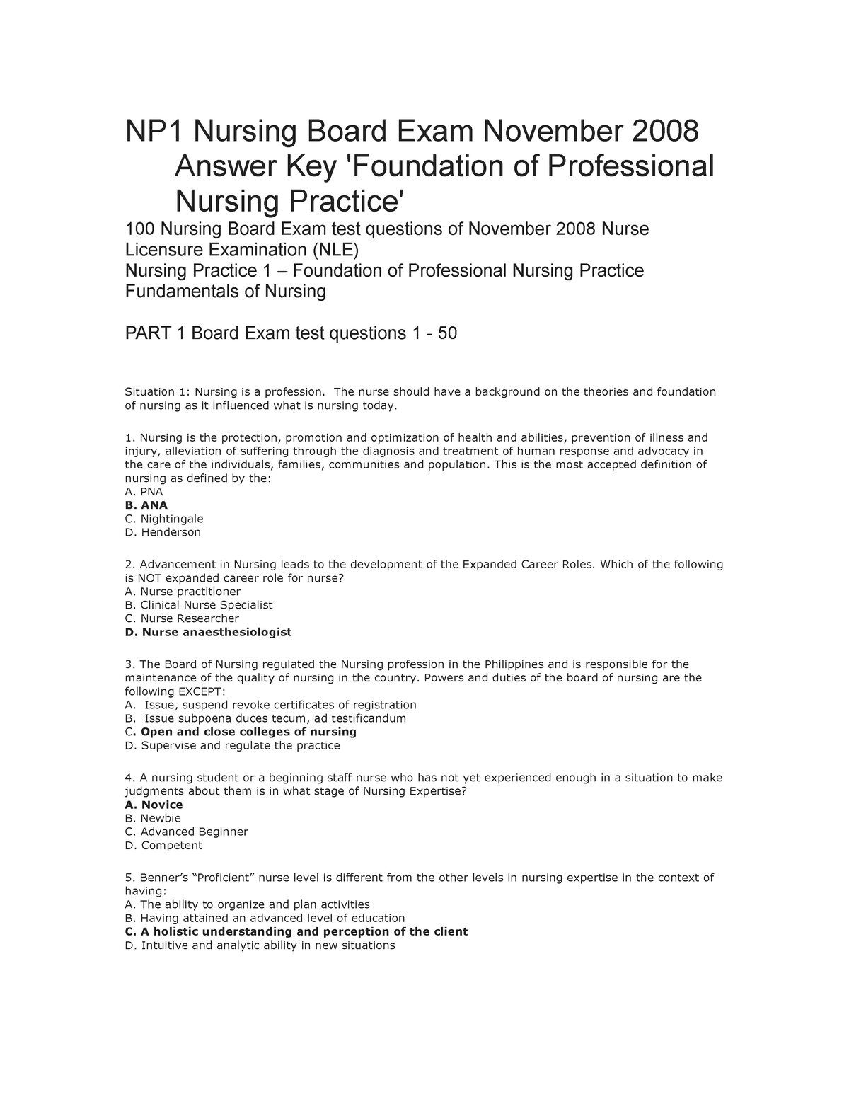 Scribd - Practice Materials - NP1 Nursing Board Exam November 2008 ...