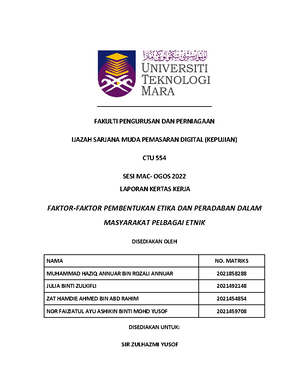 CTU 552 Group Assignment - CTU552: FALSAFAH DAN ISU SEMASA TUGASAN 1 ...