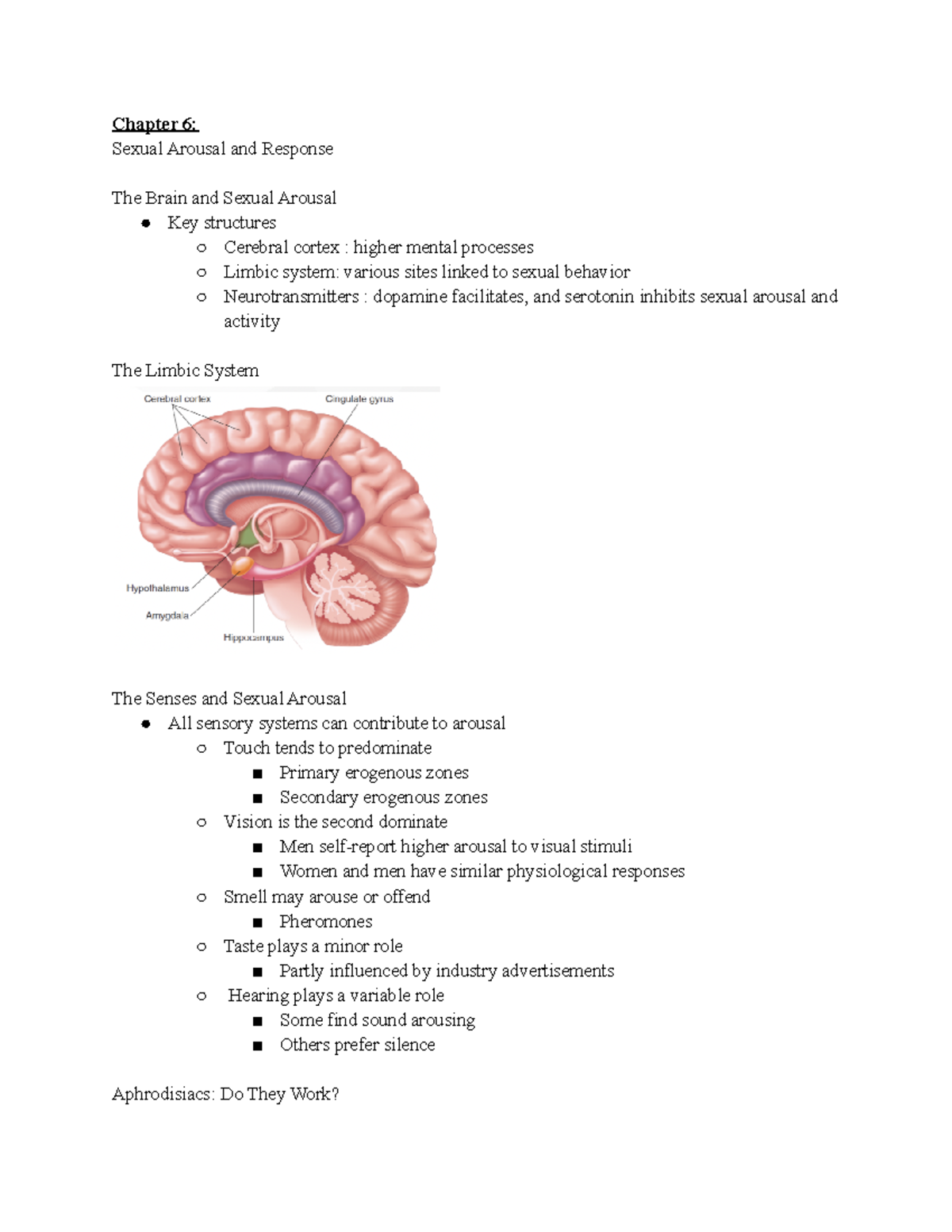 HSC4133 Chapter 6 - Chapter 6: Sexual Arousal and Response The Brain ...