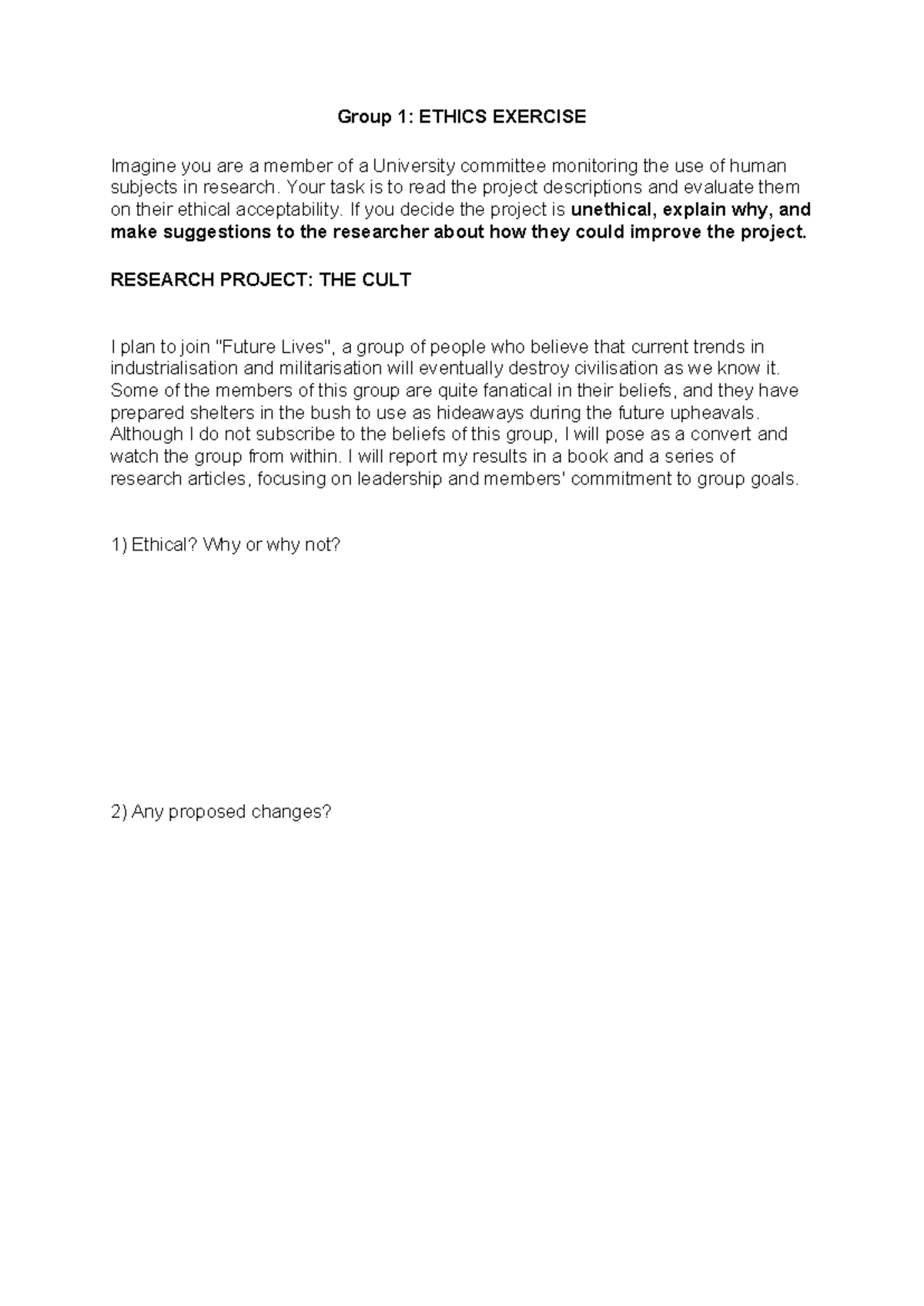 Student handout Tute 6 Ethics Group Discussion material - Imagine you ...