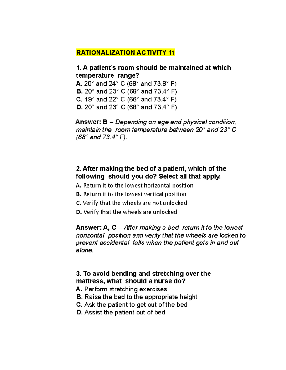 Funda RLE Ratio 11 RATIONALIZATION ACTIVITY 11 A patient’s room
