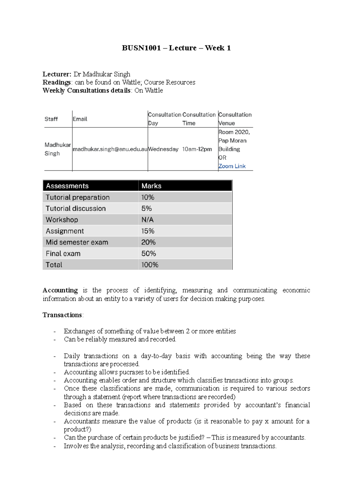 BUSN1001 - Week 1 - Lecture notes - BUSN1001 – Lecture – Week 1 ...