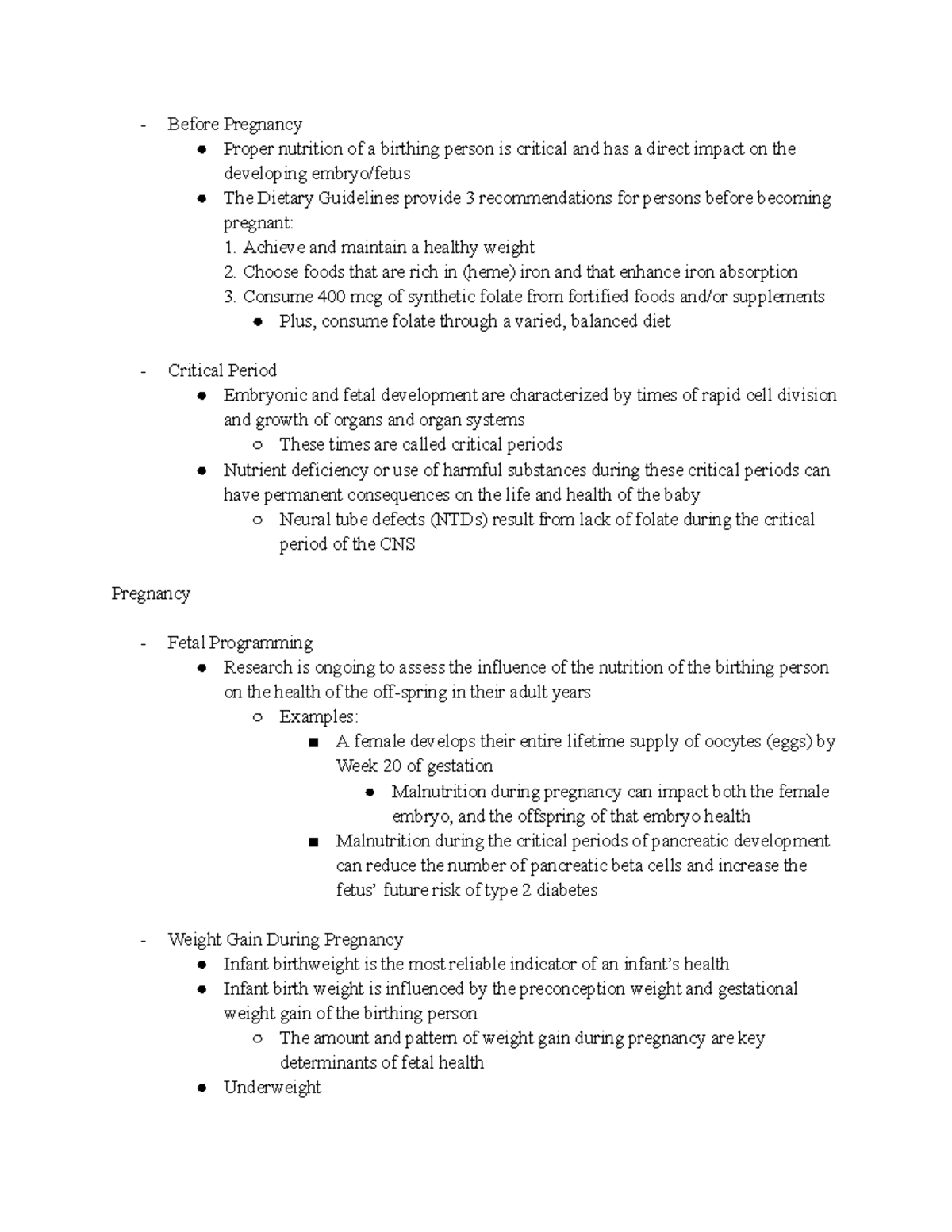 NUTR- Module 4 Nutrition Across the Lifespan - Before Pregnancy Proper ...