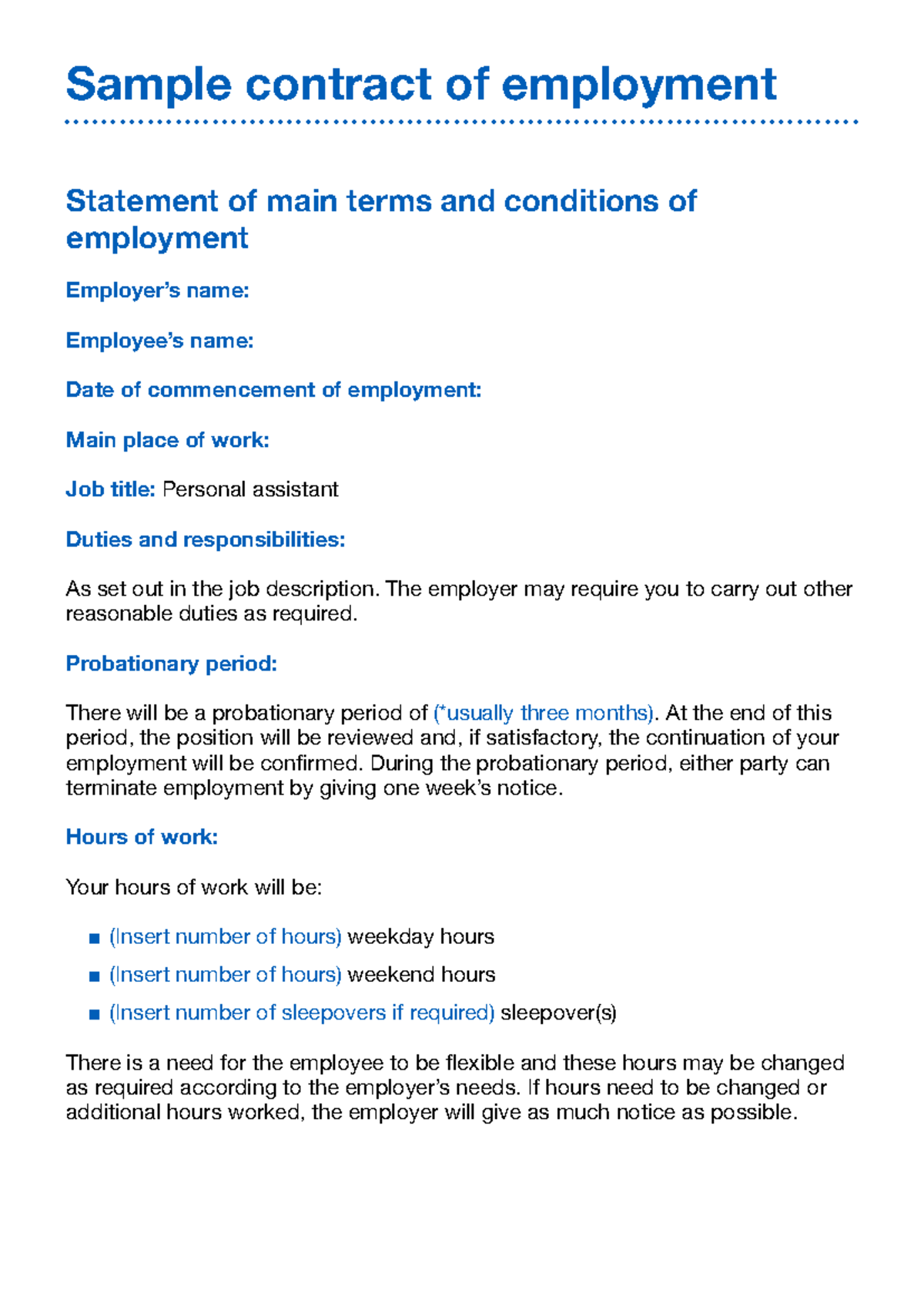 Sample contract of employment - Sample contract of employment Statement ...