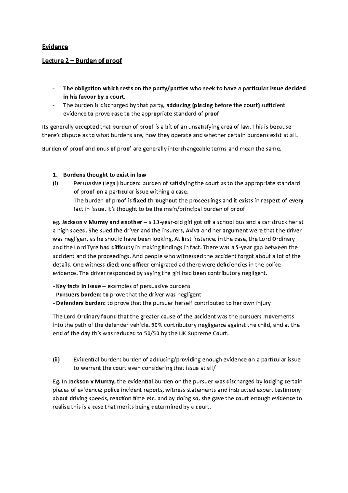 Lecture 2 Burden of Proof Evidence Lecture 2 Burden of proof