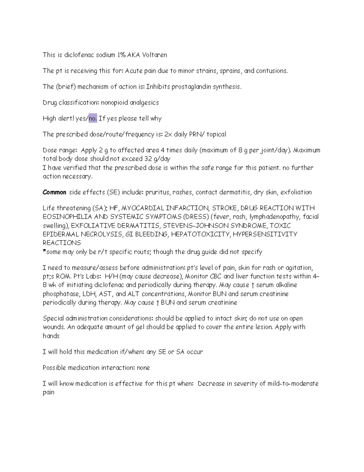 Diclofenac sodium drug cards // includes adverse reactions
