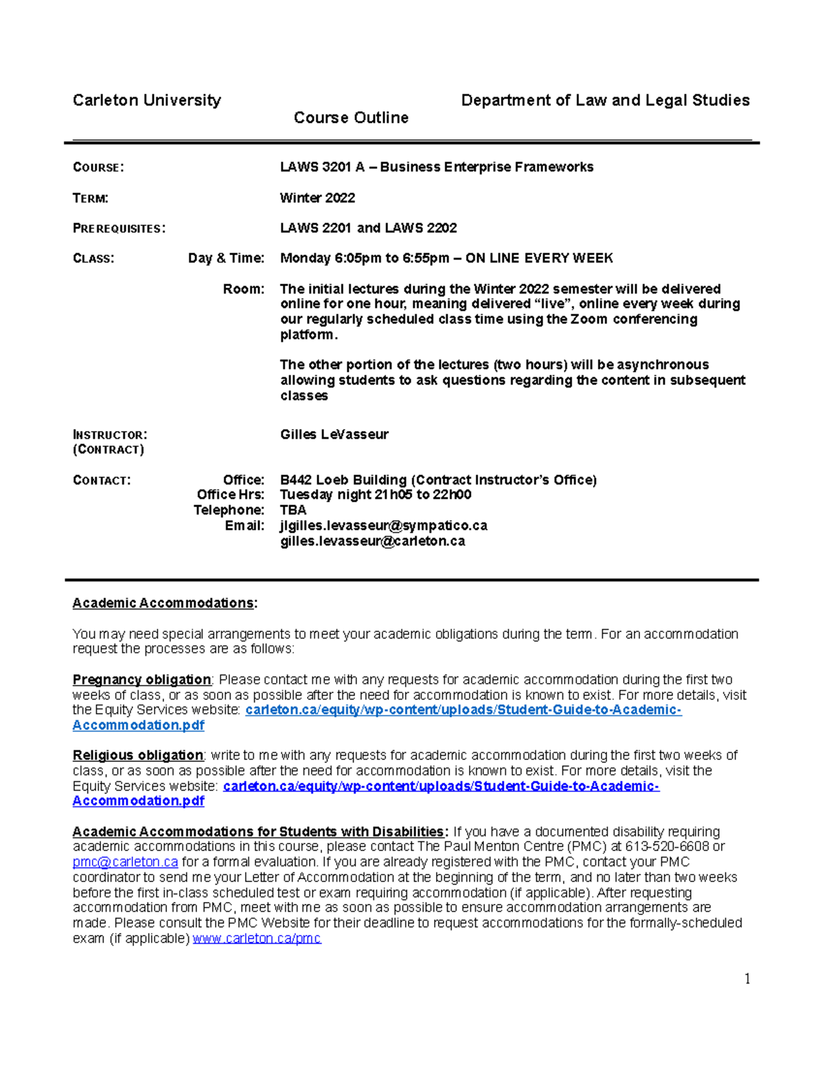 LAWS3201B - Course Outline 2022 - Carleton University Department of Law ...