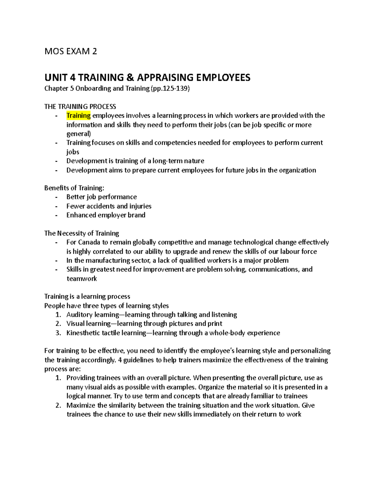 MOS EXAM notes from lecture/ powerpoints - MOS EXAM 2 UNIT 4 TRAINING ...