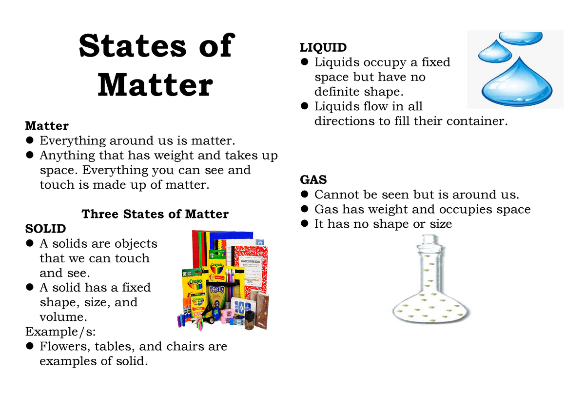 States of Matter - Notes - States of Matter Matter Everything around us ...