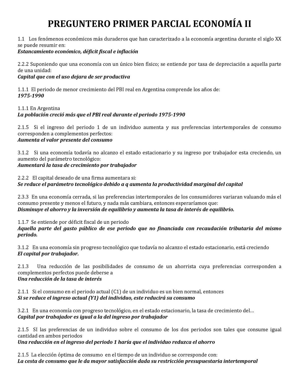 Preguntero Primer Parcial Economía II - PREGUNTERO PRIMER PARCIAL ...