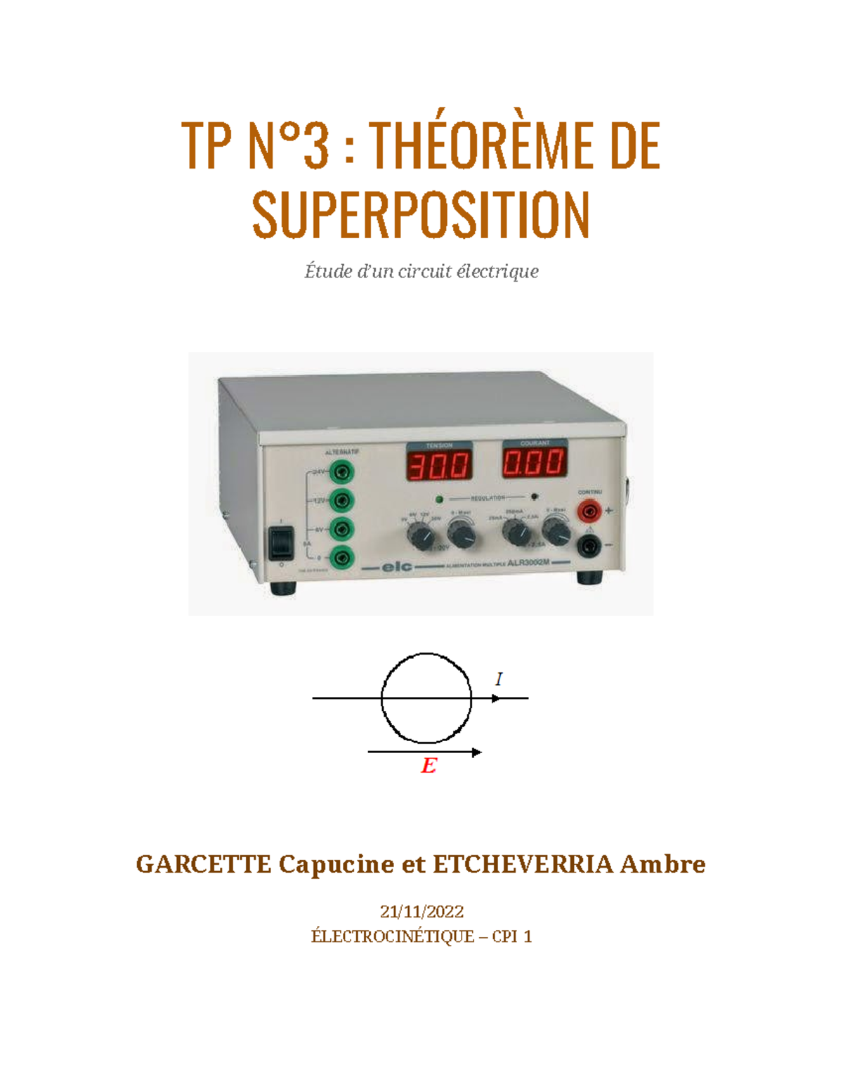 TP N°3 Théorème DE Superposition - TP N°3 : THÉORÈME DE SUPERPOSITION ...