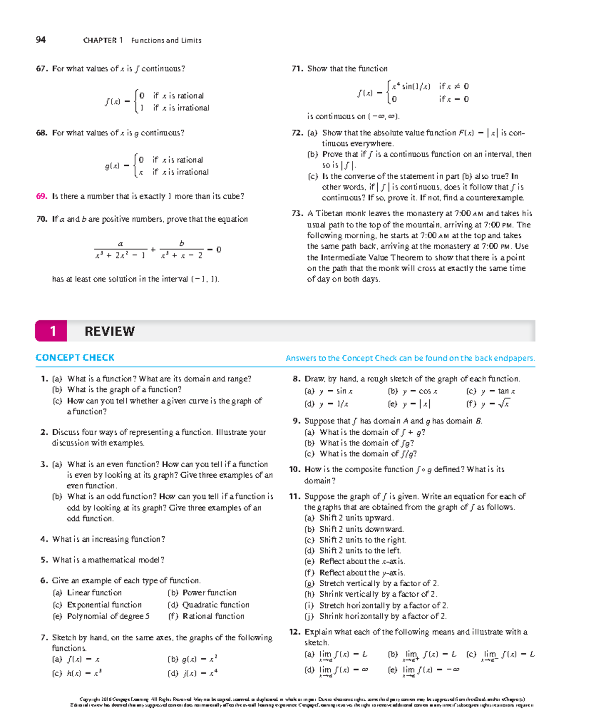 UN Math ch1 review - math work - 94 CHAPTER 1 Functions and Limits 71 ...