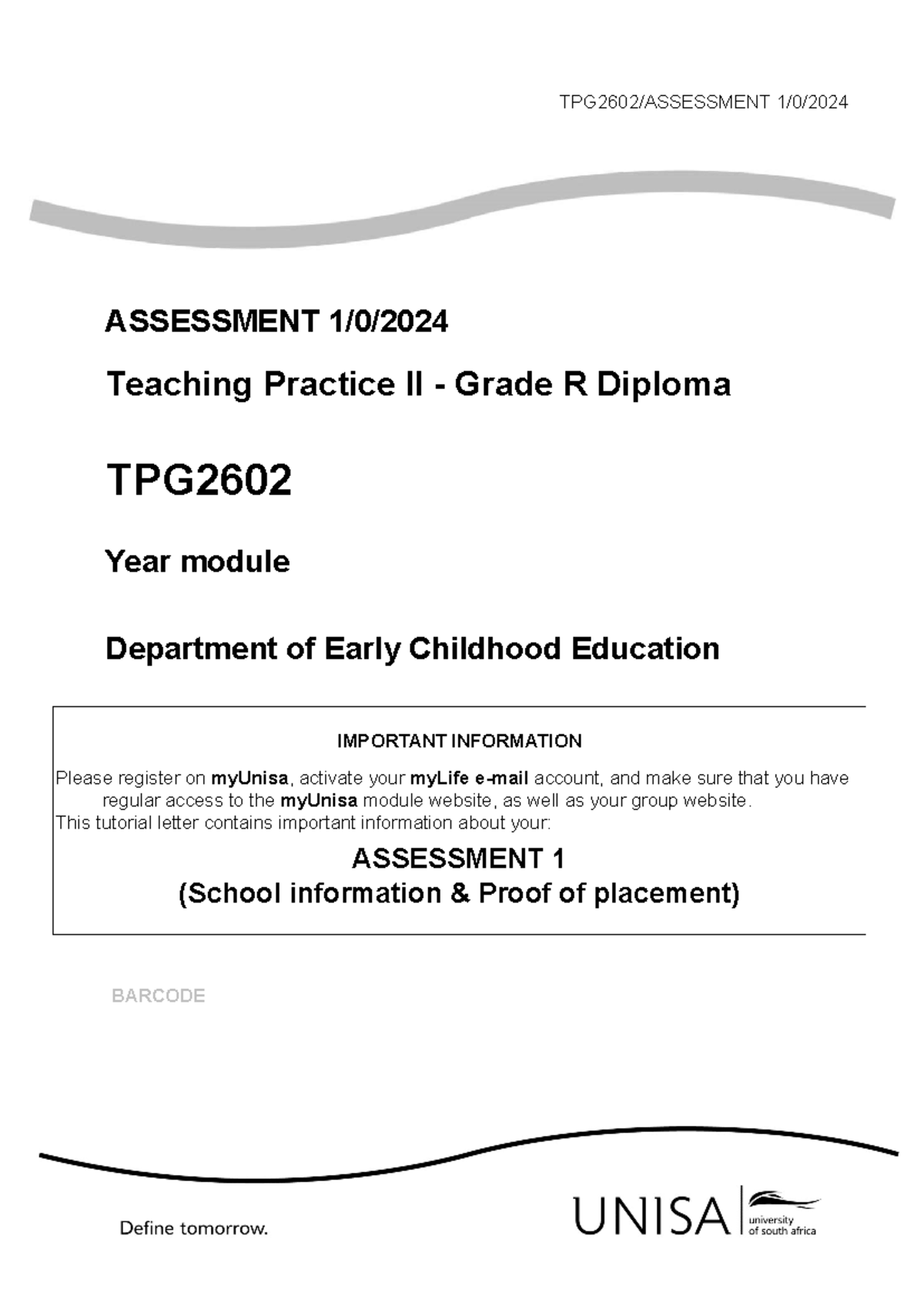 TPG2602 2024 Assessment 1 - ASSESSMENT 1/0/ Teaching Practice II ...