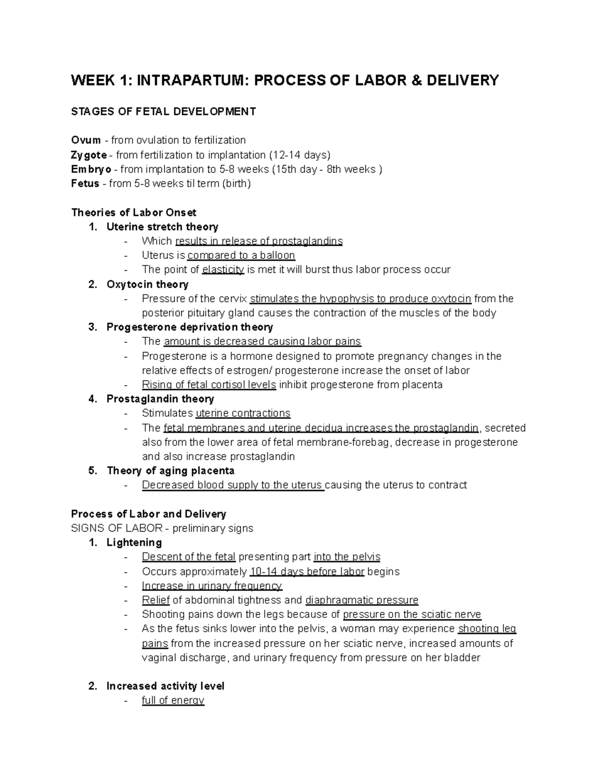 Maternal LEC ( Midterm) - WEEK 1: INTRAPARTUM: PROCESS OF LABOR ...