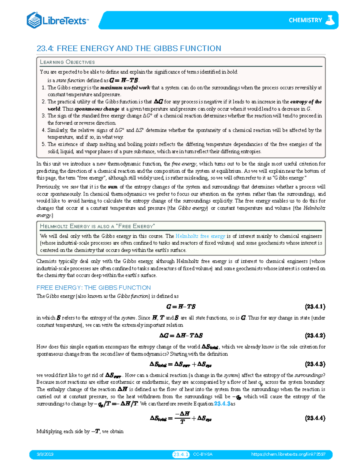Article Free Energy and the Gibbs Function - 23: FREE ENERGY AND THE ...