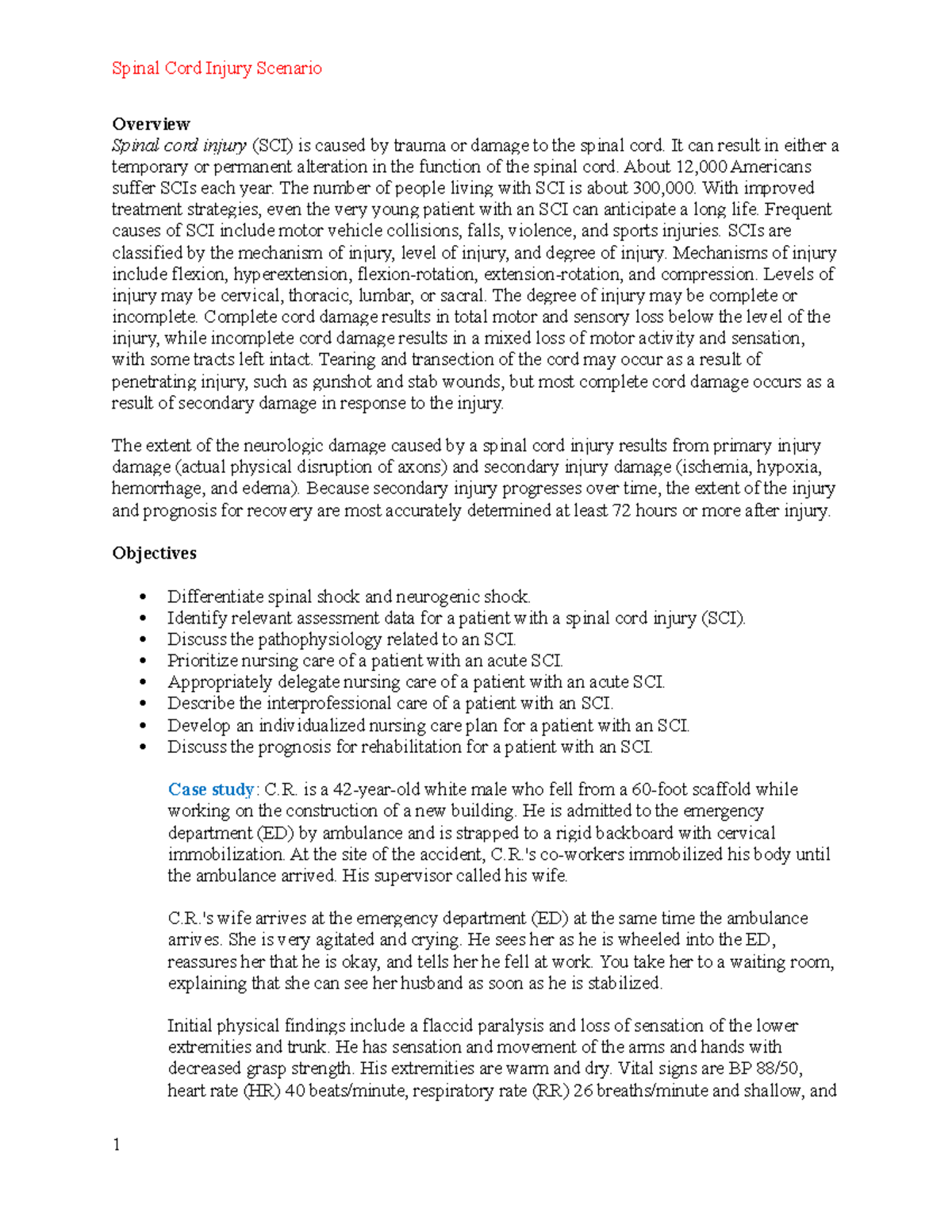 2 . spinal cord injury Student (1) Overview Spinal cord injury (SCI