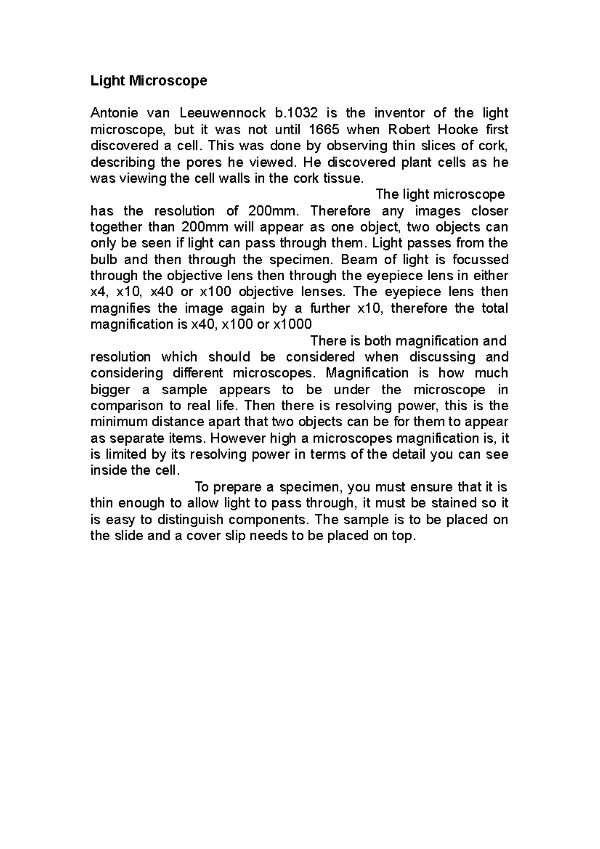Light Microscope - Light Microscope Antonie van Leeuwennock b is the ...