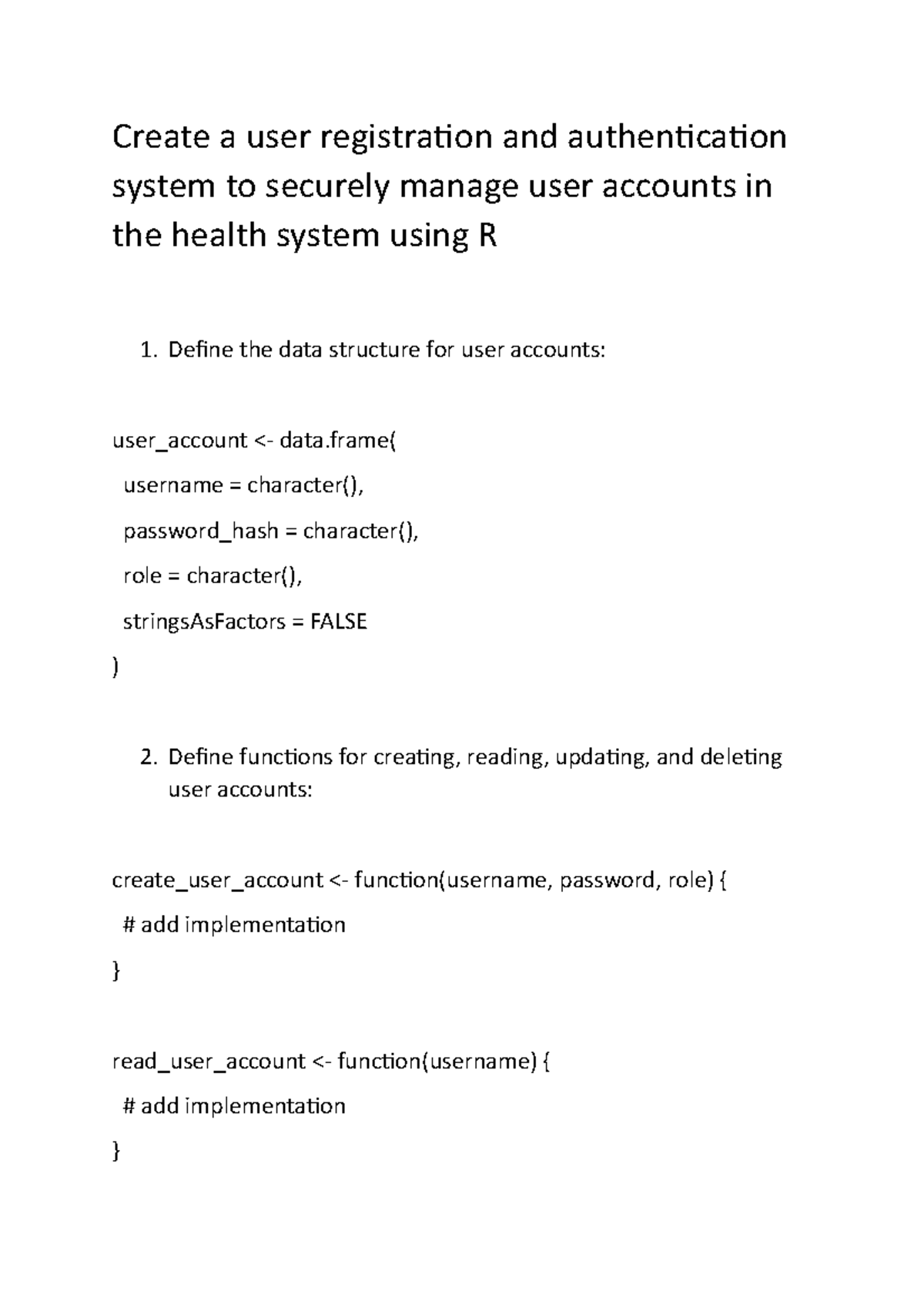 Accounts in the health system using R - Create a user registration and ...