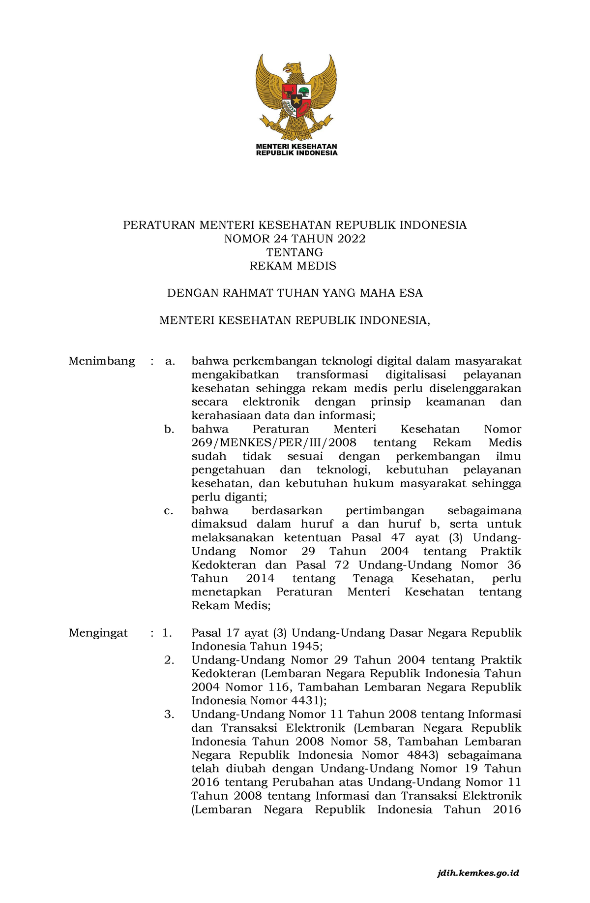 Rekam Medis Elektronik - PERATURAN MENTERI KESEHATAN REPUBLIK INDONESIA ...