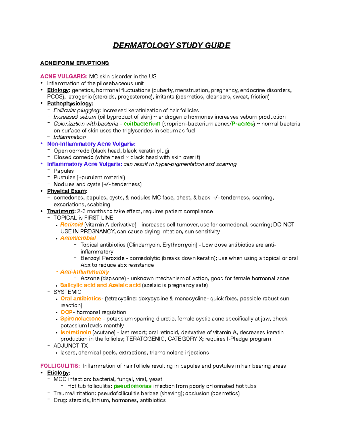 DERM Study Guide Dermatology Pathophysiology DERMATOLOGY STUDY