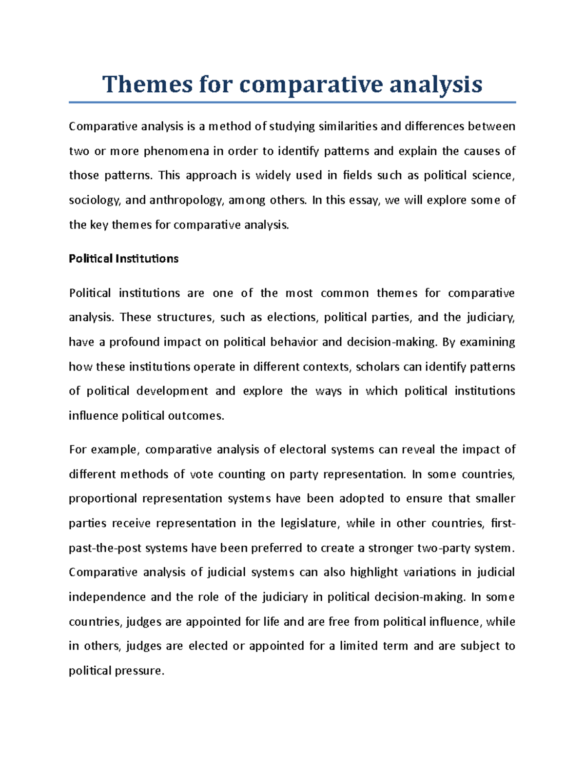 Themes for comparative analysi 1 - Themes for comparative analysis ...