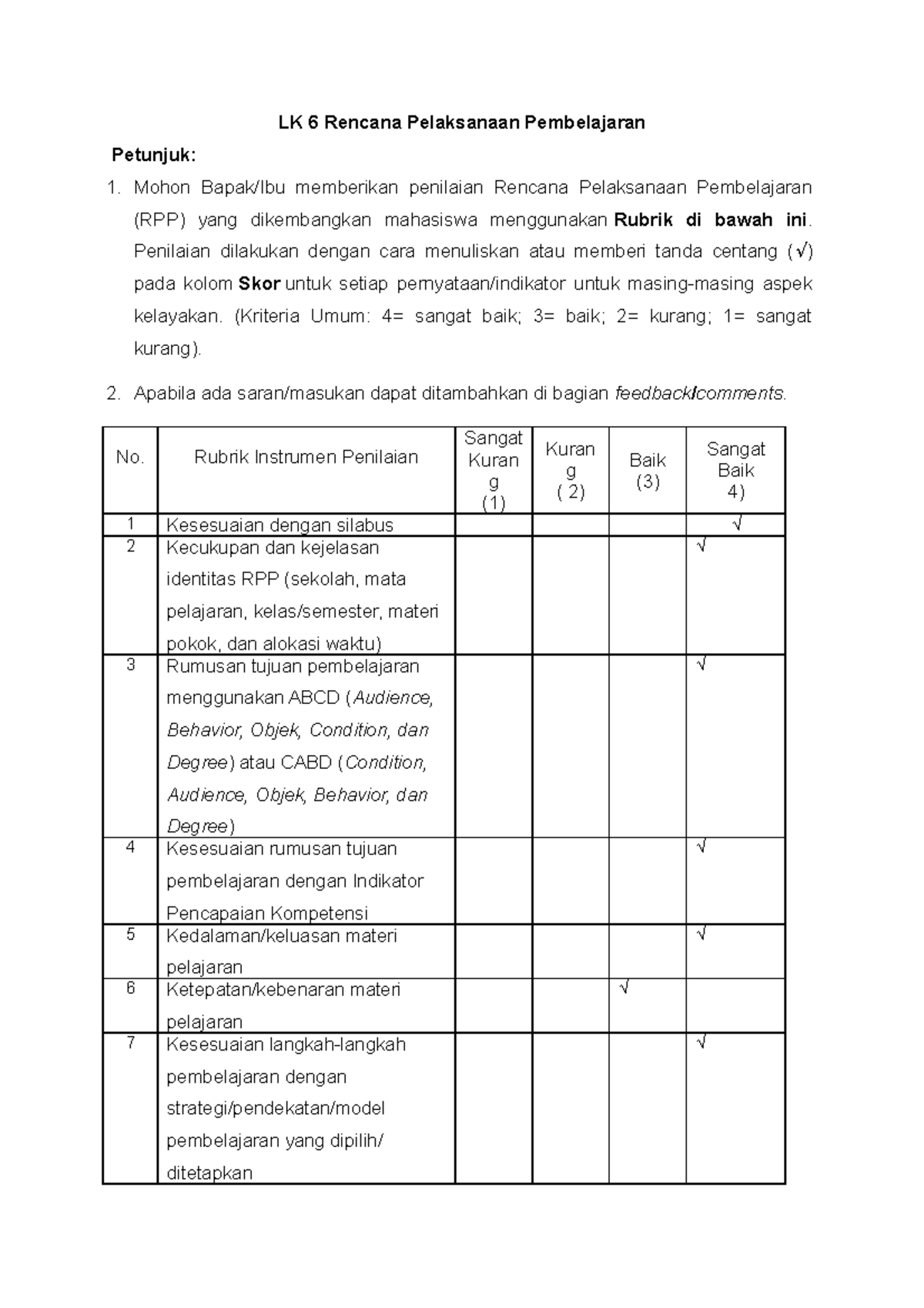 LK 6 - Asesmen - LK 6 Rencana Pelaksanaan Pembelajaran Petunjuk: Mohon ...