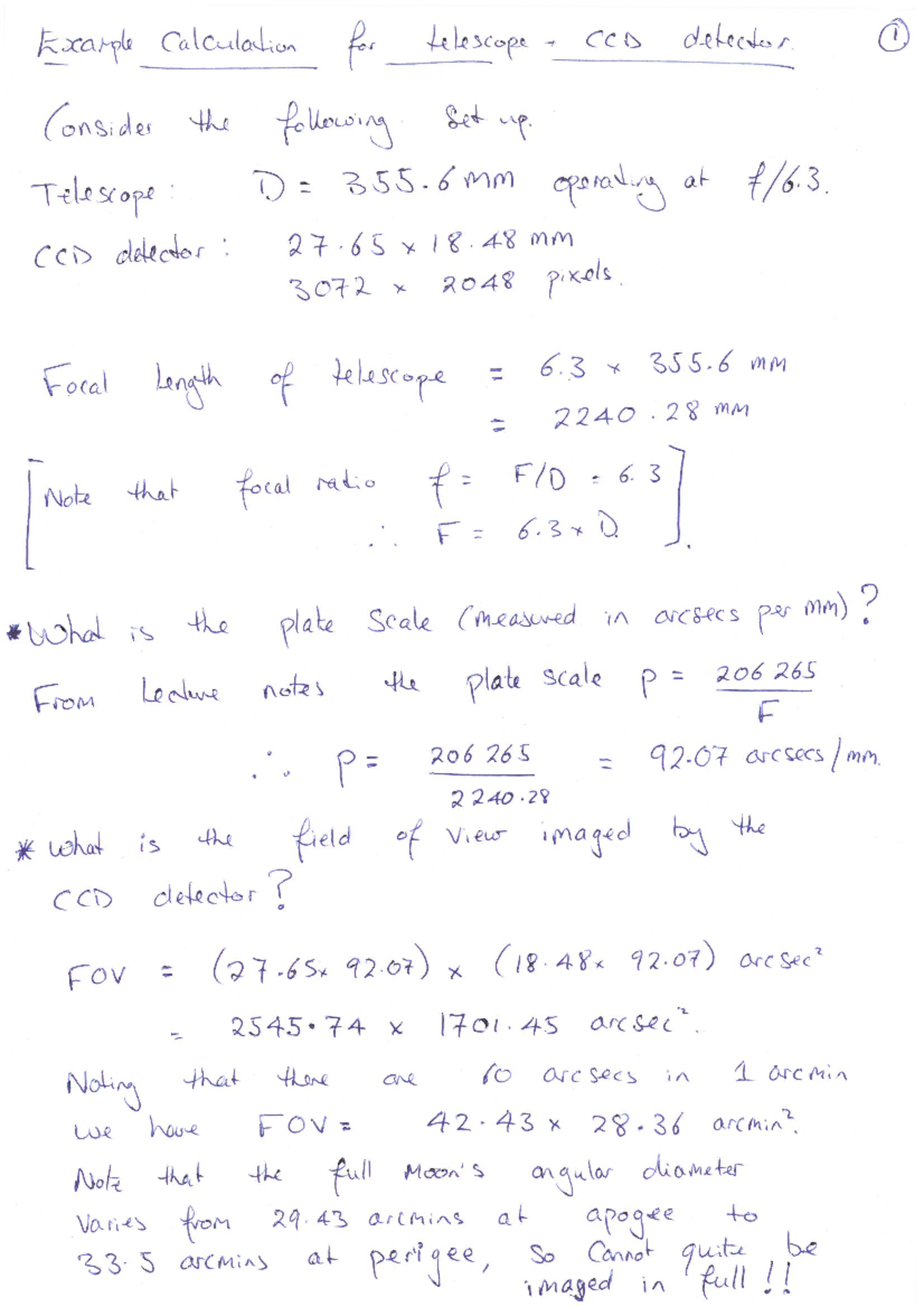 Telescope+CCD Example - Handwritten - Exarrfln Ca\CulaxL;m ‘QV J ...