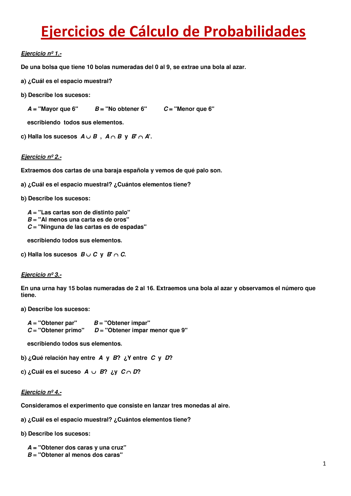 Ejercicios De Calculo De Probabilidades - Ejercicios De C·lculo De ...