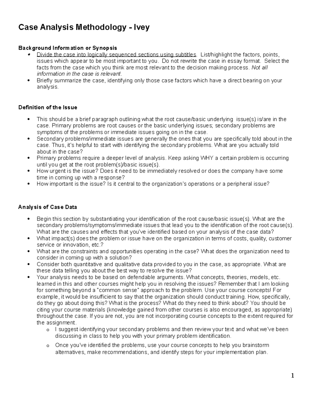 CASE Study Analysis FORM - Ivey - Case Analysis Methodology - Ivey ...