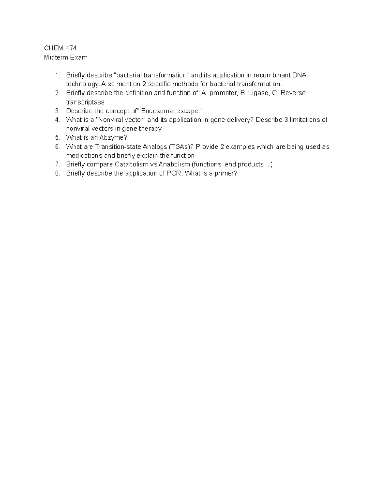 CHEM 474 Midterm Exam Spring 2021 - CHEM 474 Midterm Exam Briefly ...