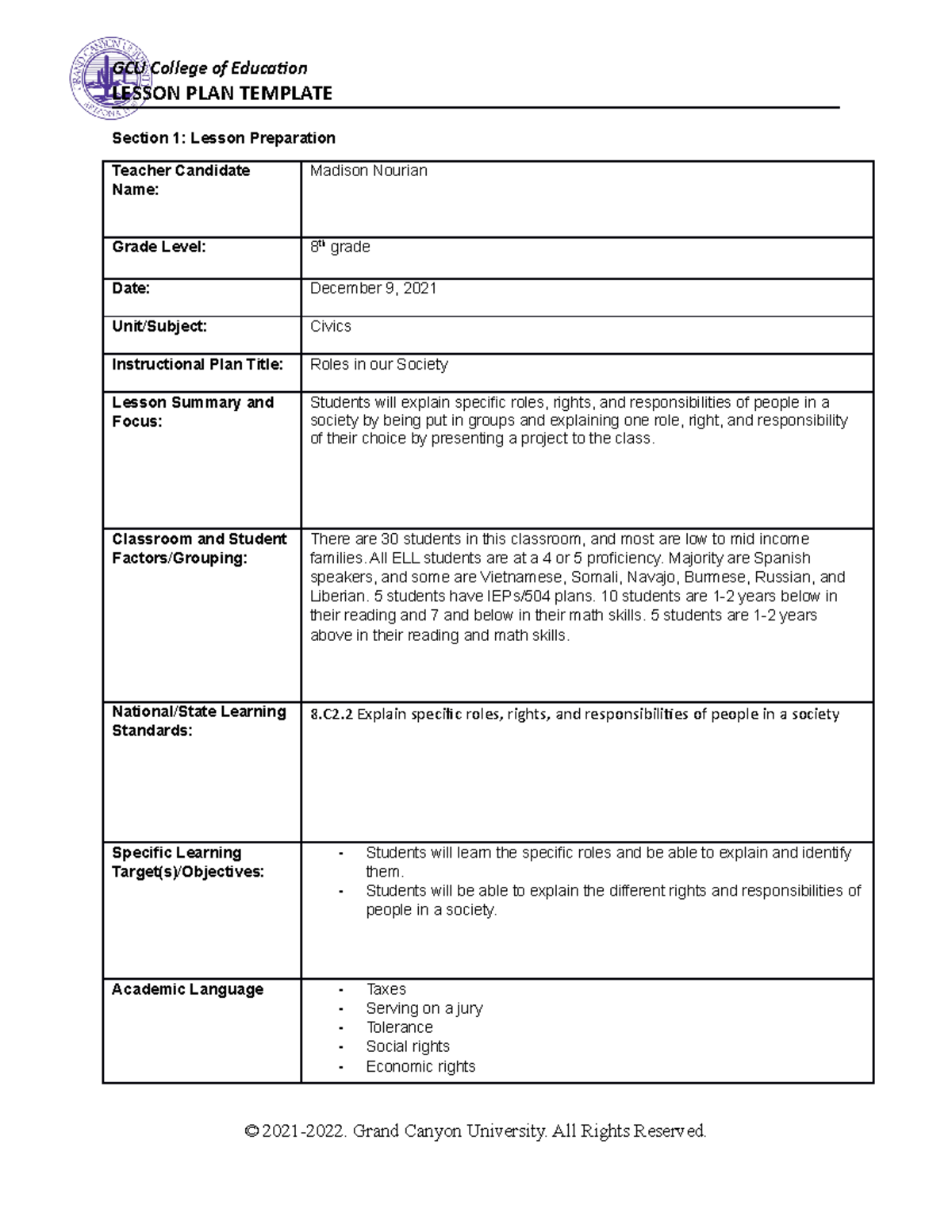 Civics lesson plan elm 351 - LESSON PLAN TEMPLATE Section 1: Lesson ...