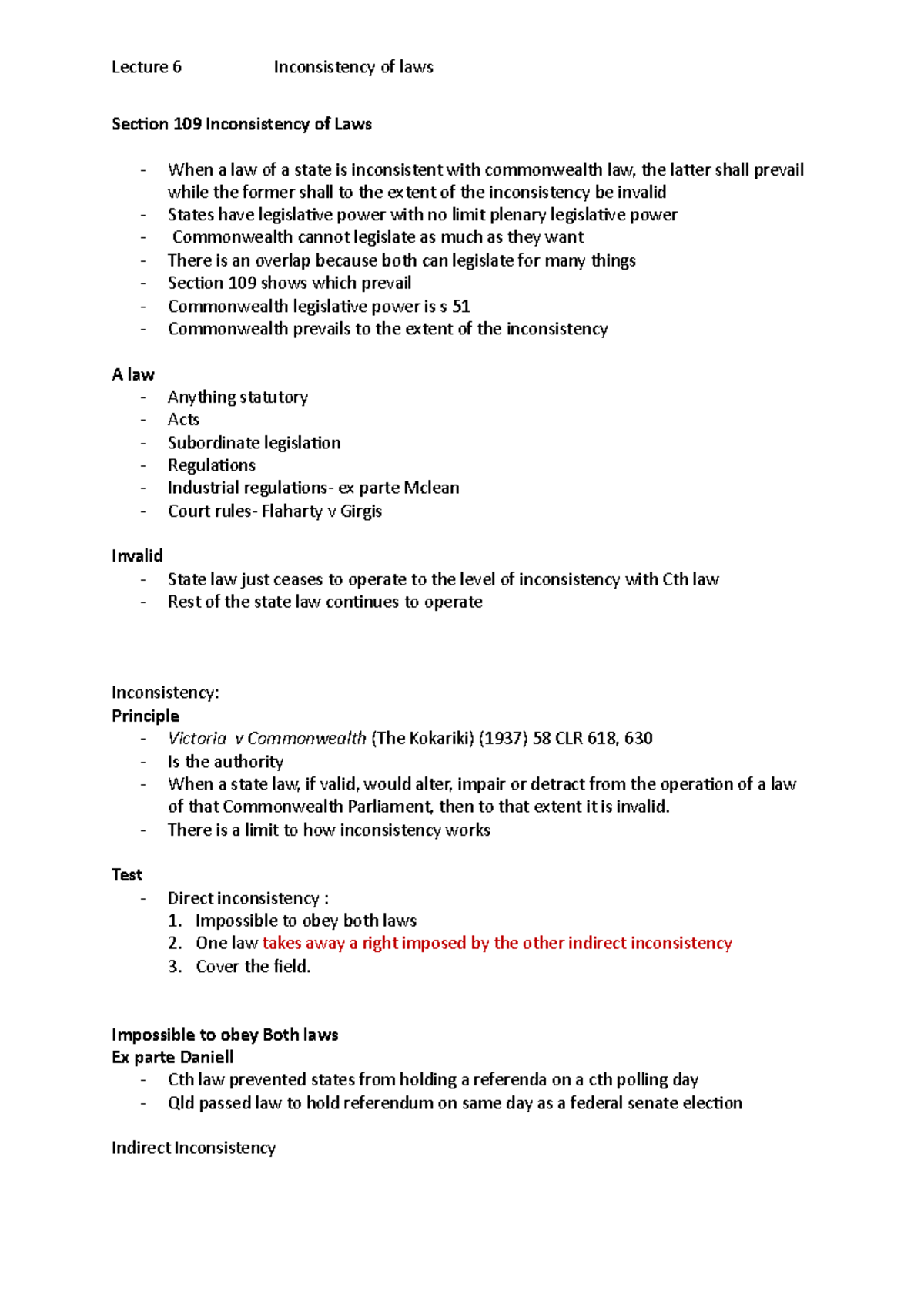 Lecture 6 notes for week 6 - Lecture 6 Inconsistency of laws Section ...