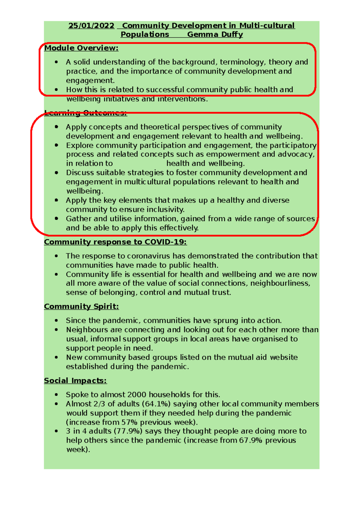Lecture 1 - Community Development - 25/01/2022 Community Development in ...