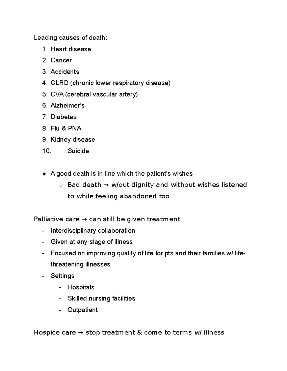 Week 2 End of Life Care - Lecture notes 12-13 - Leading causes of death ...