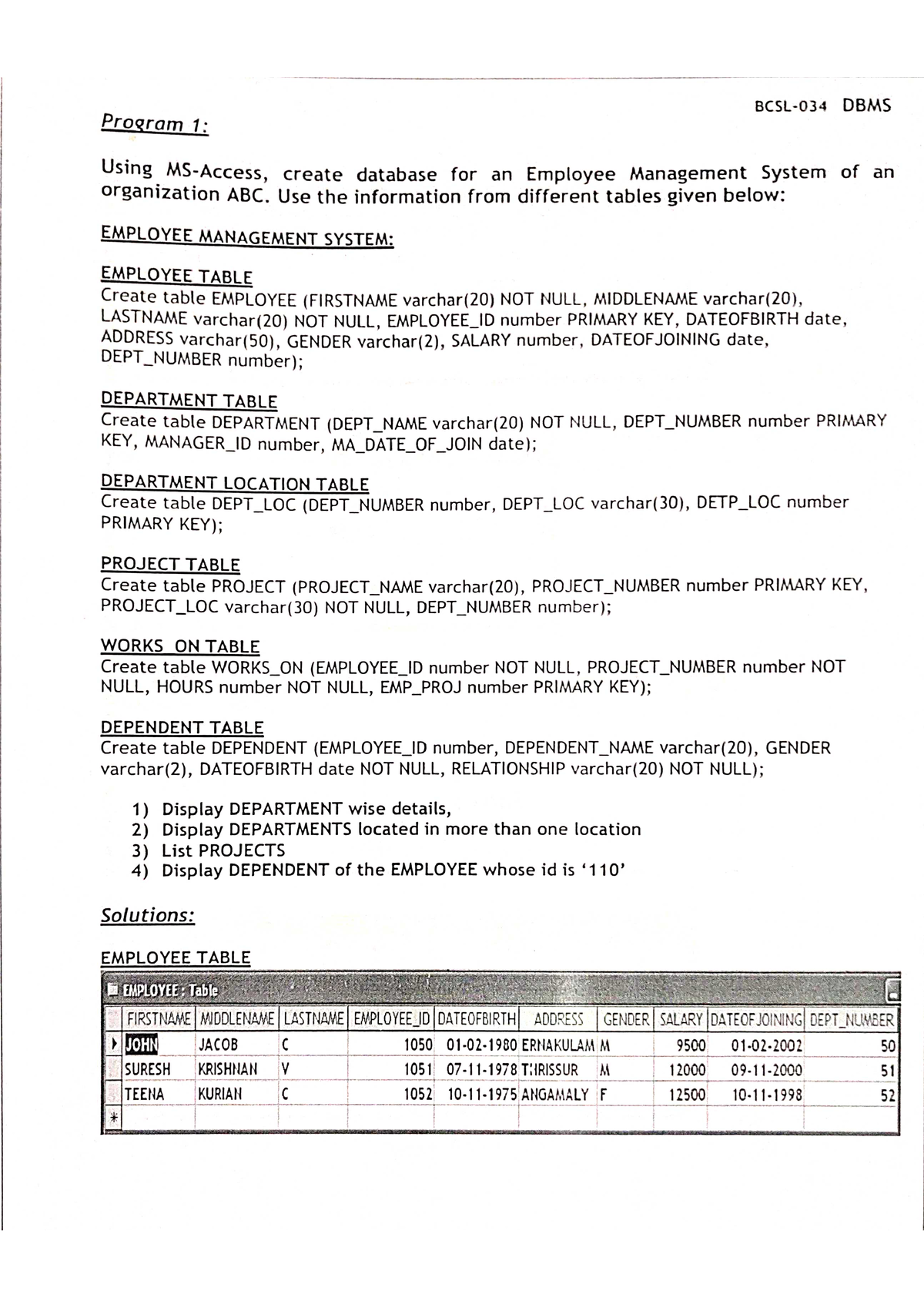 dbms lab assignment with solutions