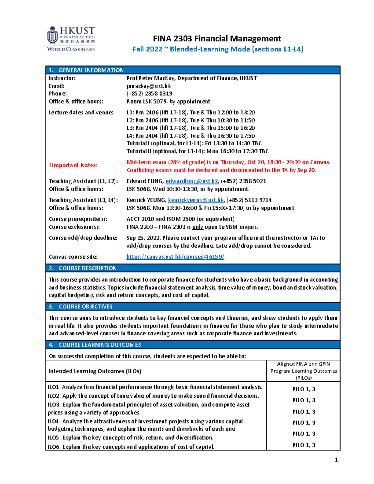 Syllabus FINA 2303 Fall2022 - FINA 2303 Financial Management - Studocu