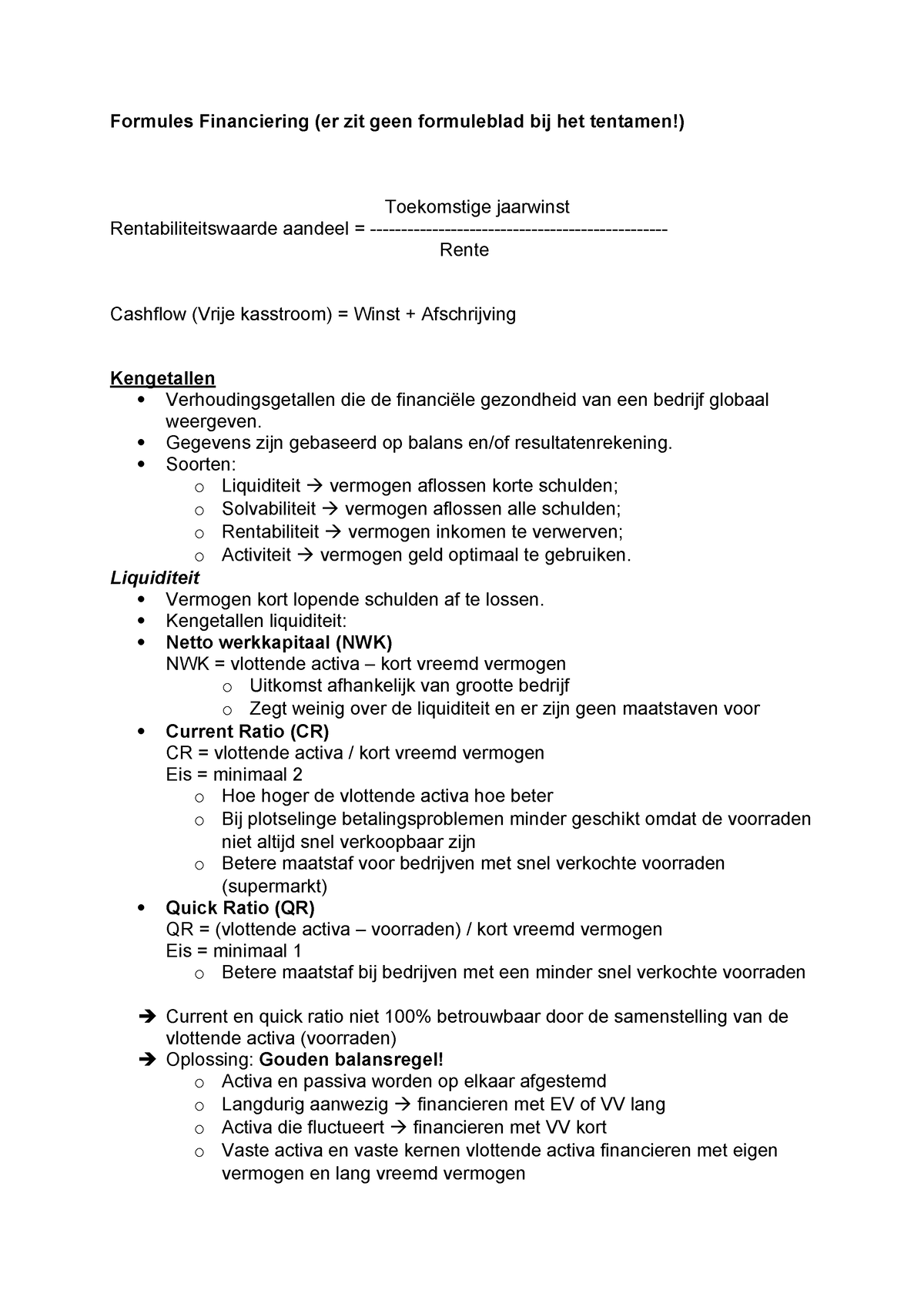 Formuleblad - Gegevens Zijn Gebaseerd Op Balans En/of ...