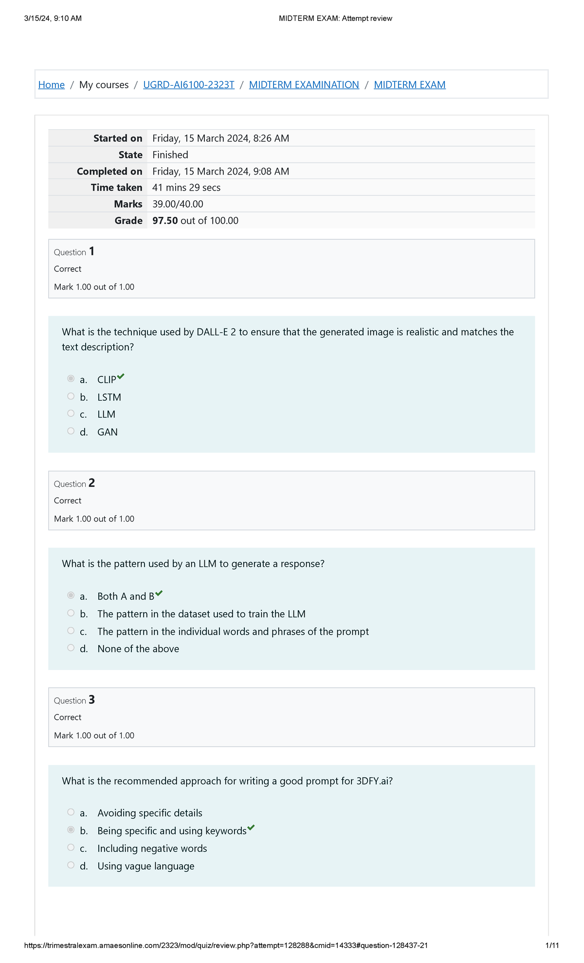 Lecture Exam UGRD-AI6100 AI Prompt Engineering - Home / My Courses ...