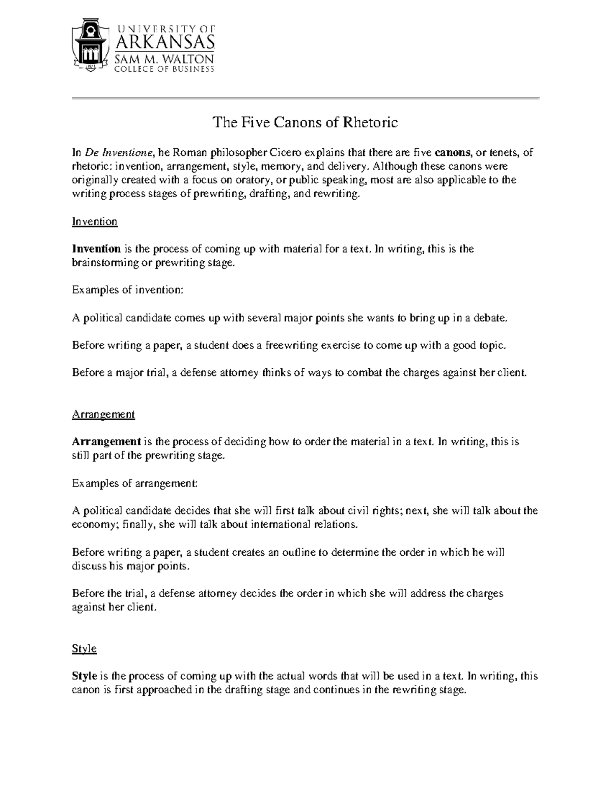 The Five Canons of Rhetoric - Although these canons were originally ...