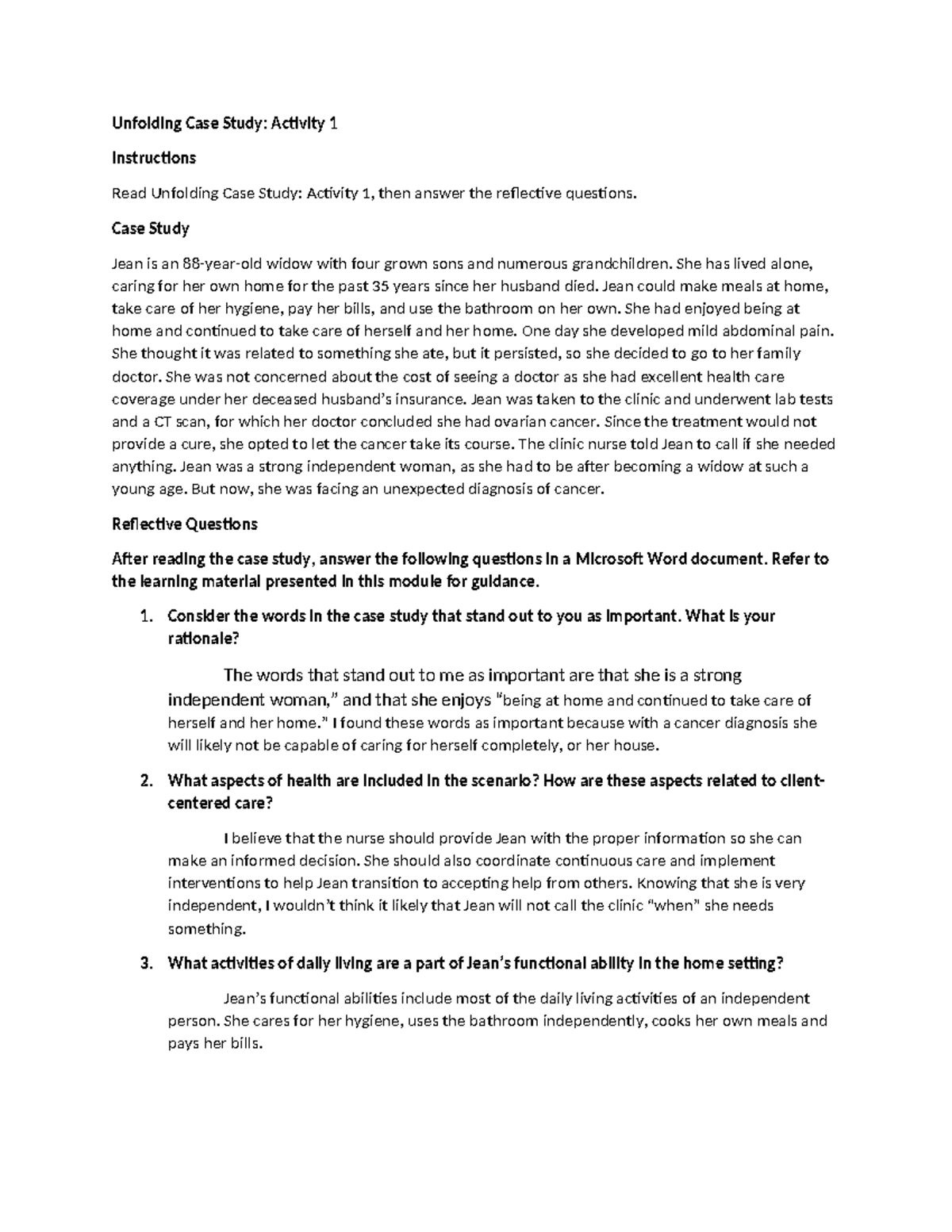 unfolding case study activity 1