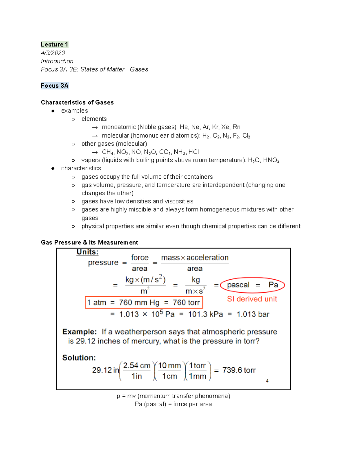 Chem 6B Notes - Lecture 1 4/3/ Introduction Focus 3A-3E: States of ...