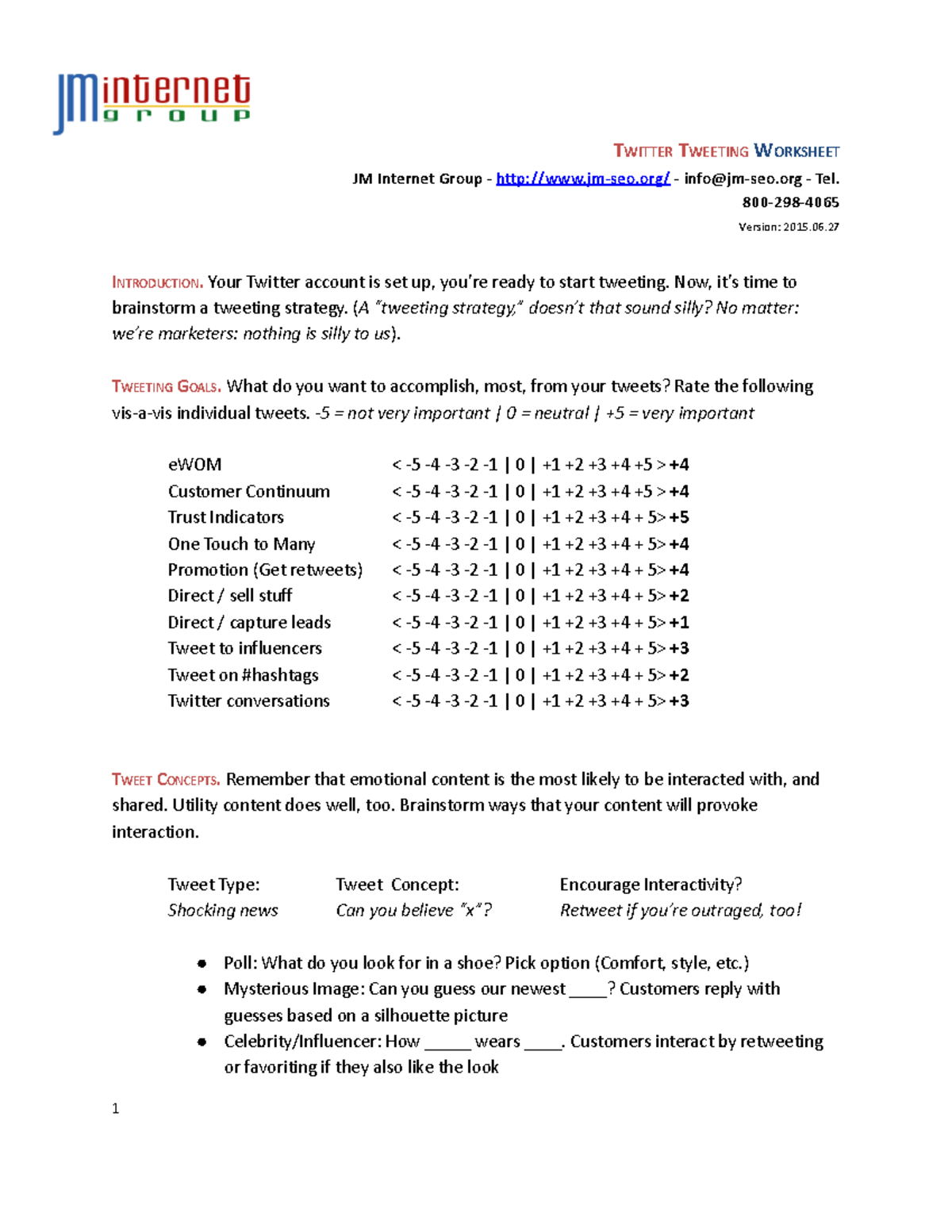 Twitter Tweeting Worksheet - TWITTERTWEETINGWORKSHEET JM Internet Group ...