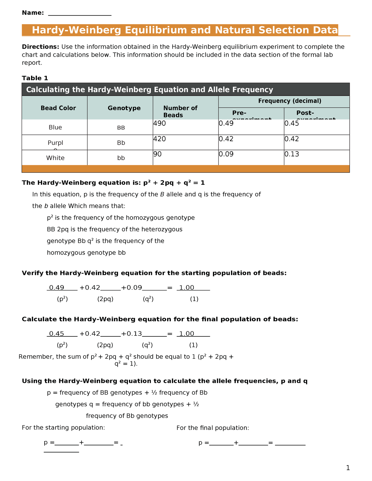 Bio182-01.01-worksheet Hardy-Weinberg - Hardy-Weinberg Equilibrium And ...